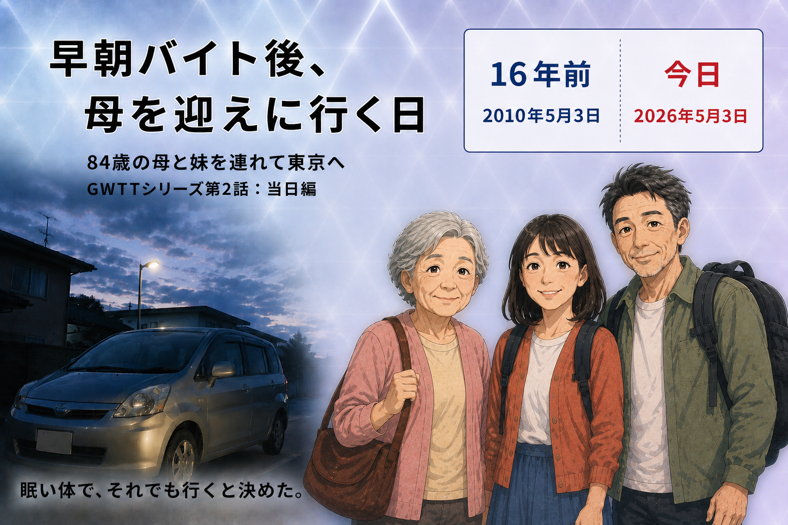 早朝バイト後に84歳の母と妹を迎えに行き、東京スカイツリーへ向かうGWTTシリーズ第2話のアイキャッチ