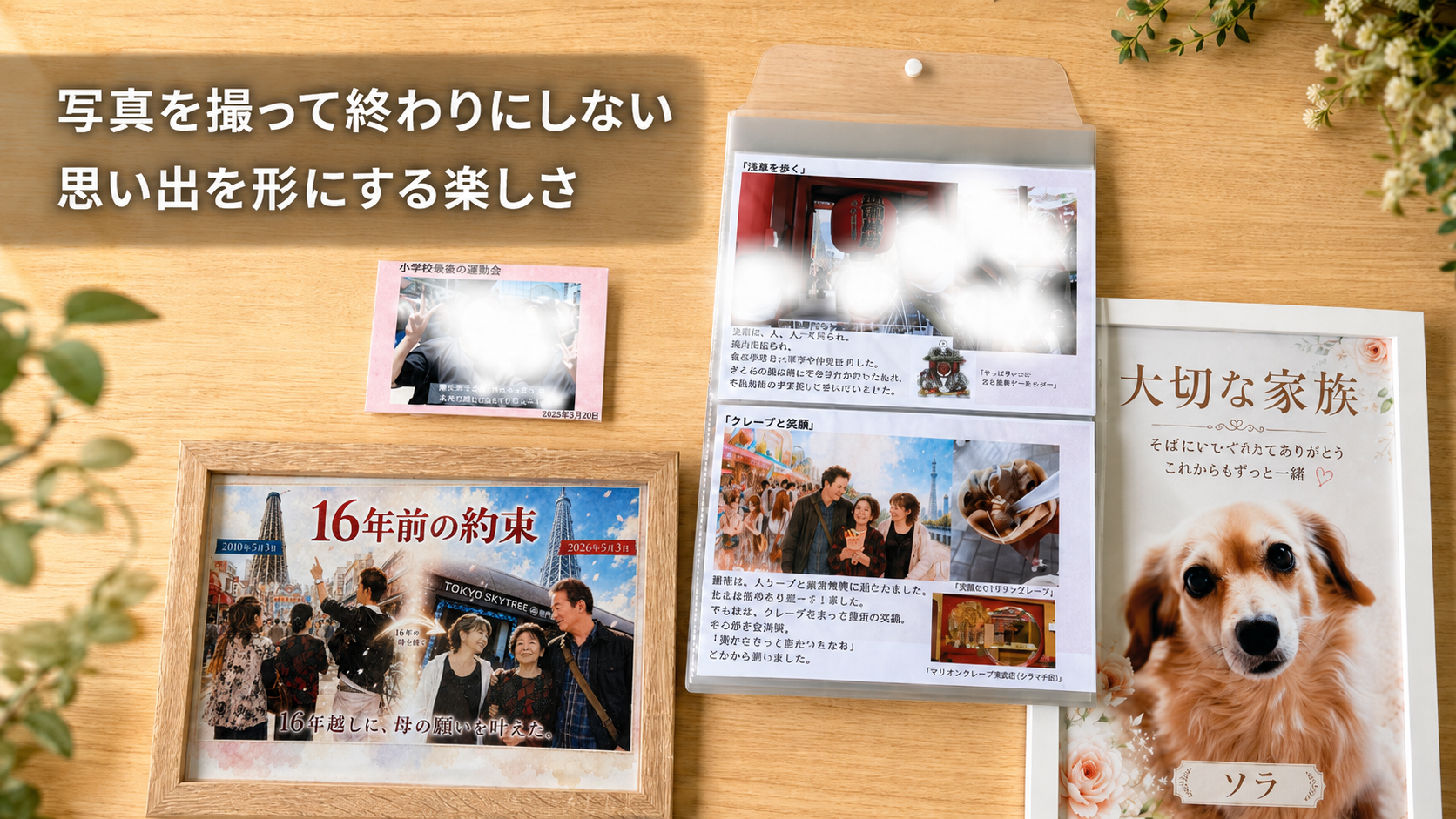 GWTT小冊子、運動会カード、ソラちゃんの額装写真を並べた、思い出を形に残す記念品のアイキャッチ画像