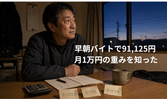 早朝バイトで91,125円を稼ぎ、家計ノートを見ながら月1万円の重みを考える50代男性